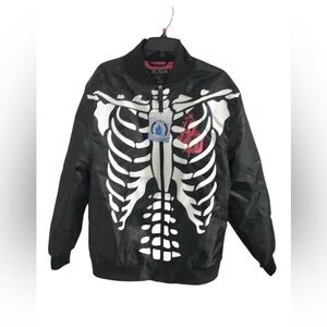 Mens Rebel Vengeance skeletal bomber style goth look black jacket size large new